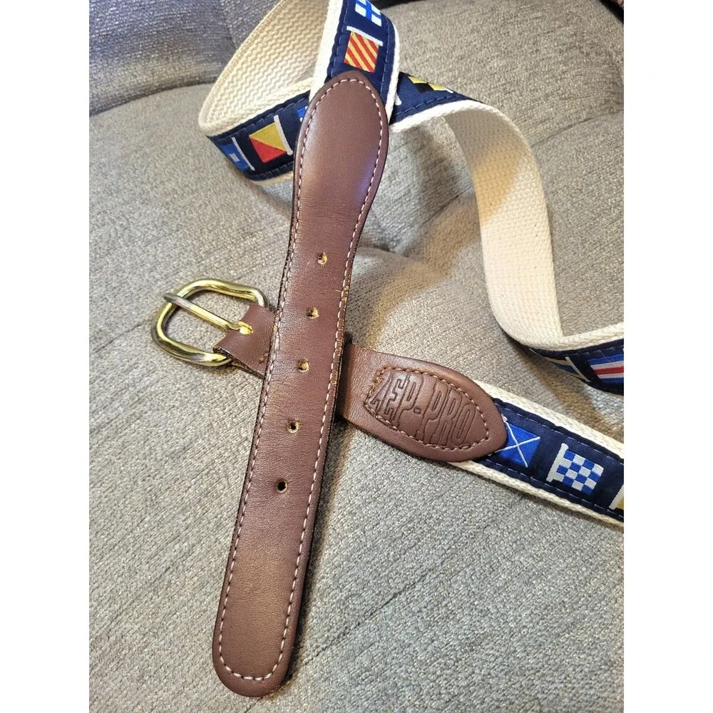Men's Belt Zep Pro US Made Flags Navy Canvas Brass Buckle Dad Classic Size 42